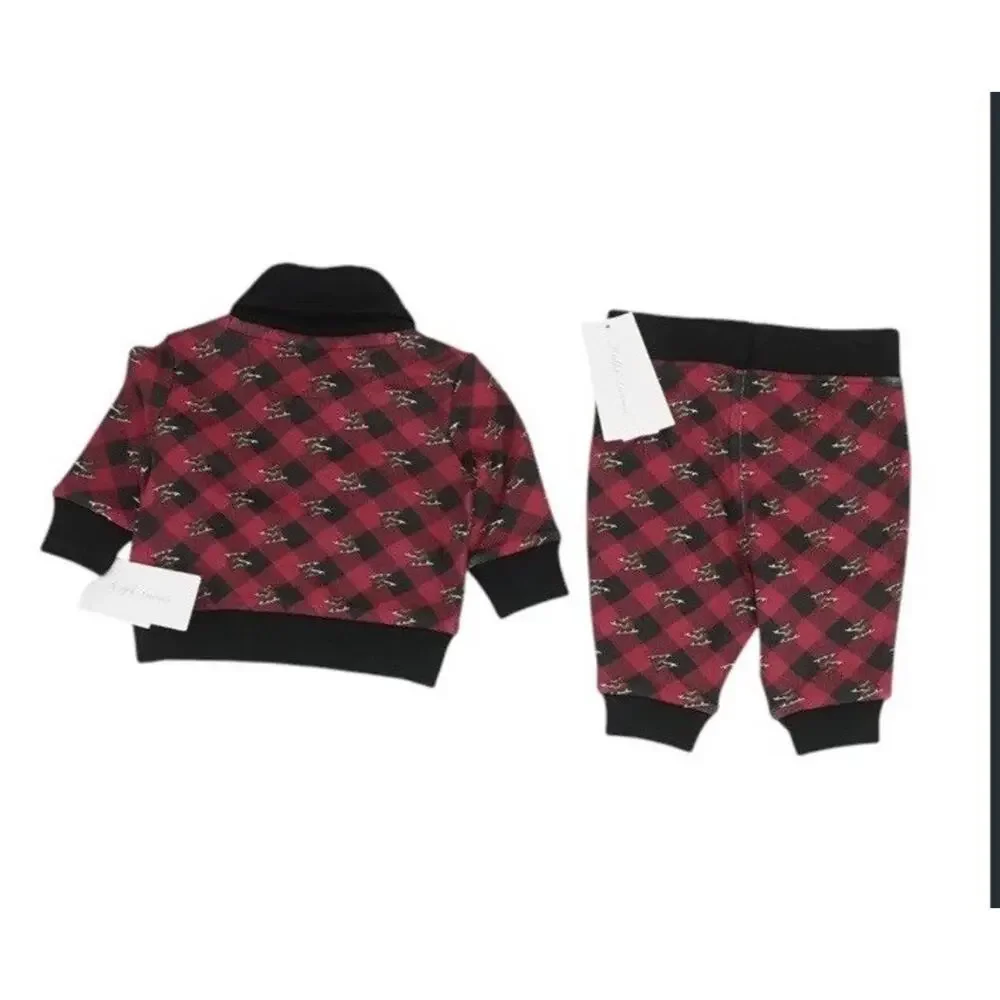 Ralph Lauren Baby 3M BABY BOY HOLIDAY CHECK PULL-ON TOP + PANTS SET NEW NWT